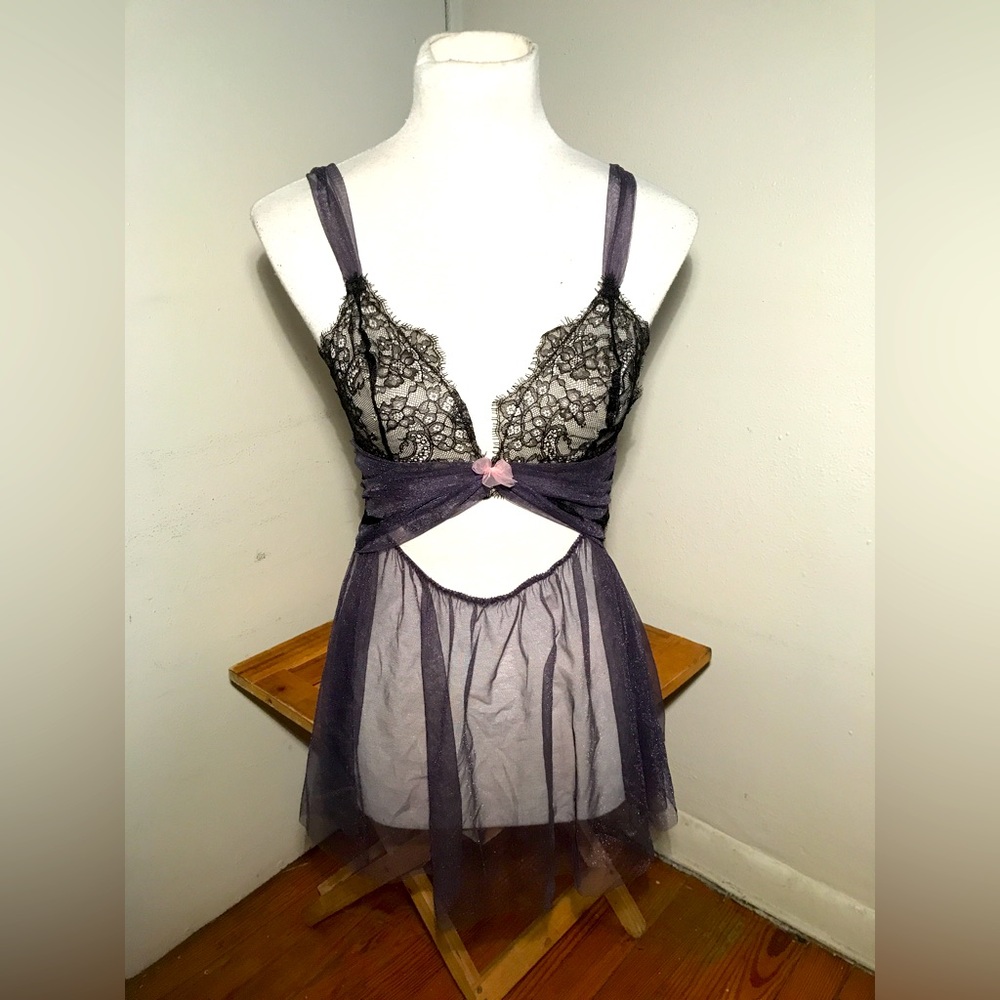 Victoria Secret Babydoll Grey Mesh Cutout Lingerie